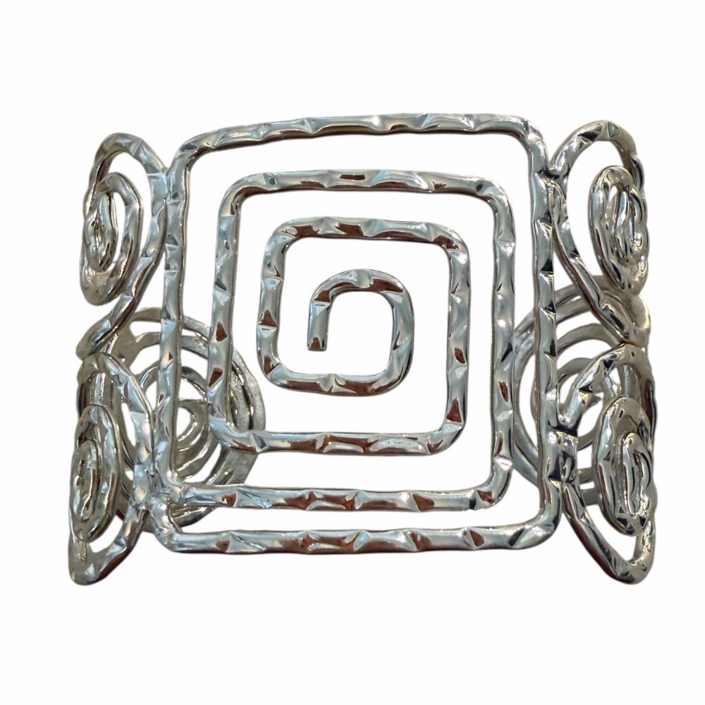 #778 🌸 Bold Modern Geometric Spiral Cuff Bracelet – Silver Tone Statement - Picture 6 of 6
